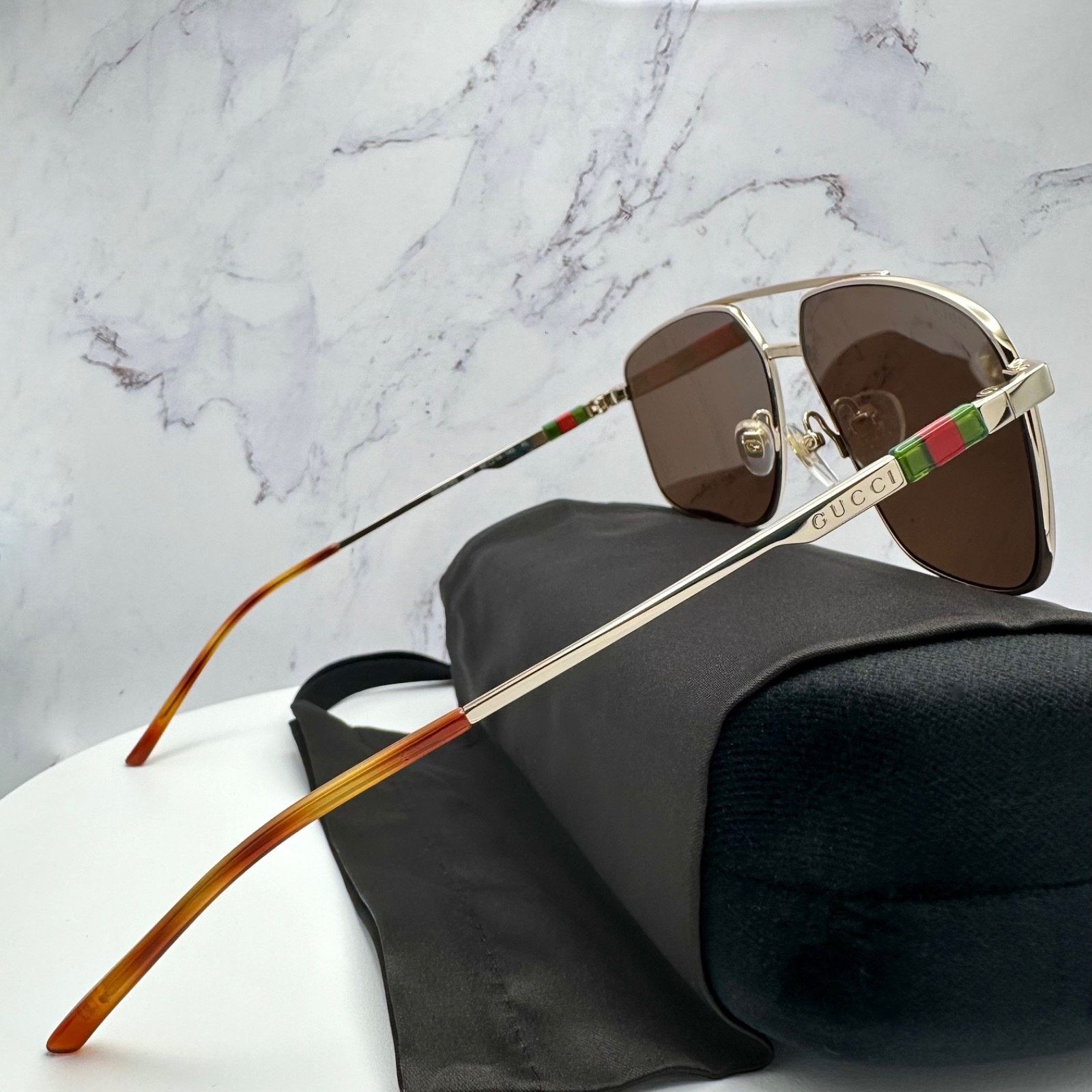 Gucci New GUCCI Sunglasses Gold Metal Aviator Pilot Web Logo Size ONE SIZE - 4 Thumbnail