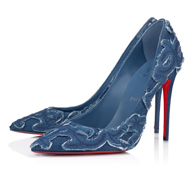 Christian Louboutin os11x0526 Kate Toile Denim Brode 100mm Pumps in Blue Size US 11 / IT 41 - 2 Thumbnail