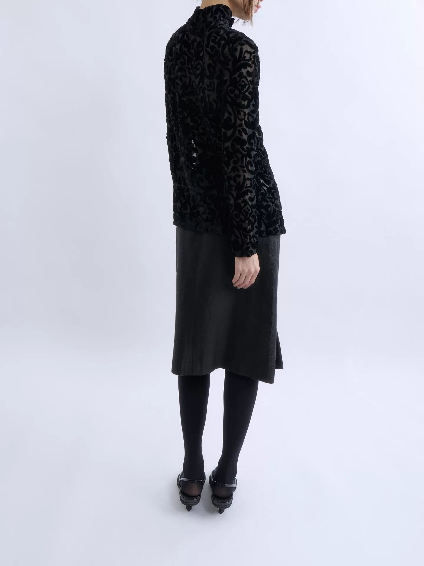 Romeo Gigli ROMEO GIGLI 90s Black Sheer Velvet Turtleneck Top Size S / US 4 / IT 40 - 4 Thumbnail