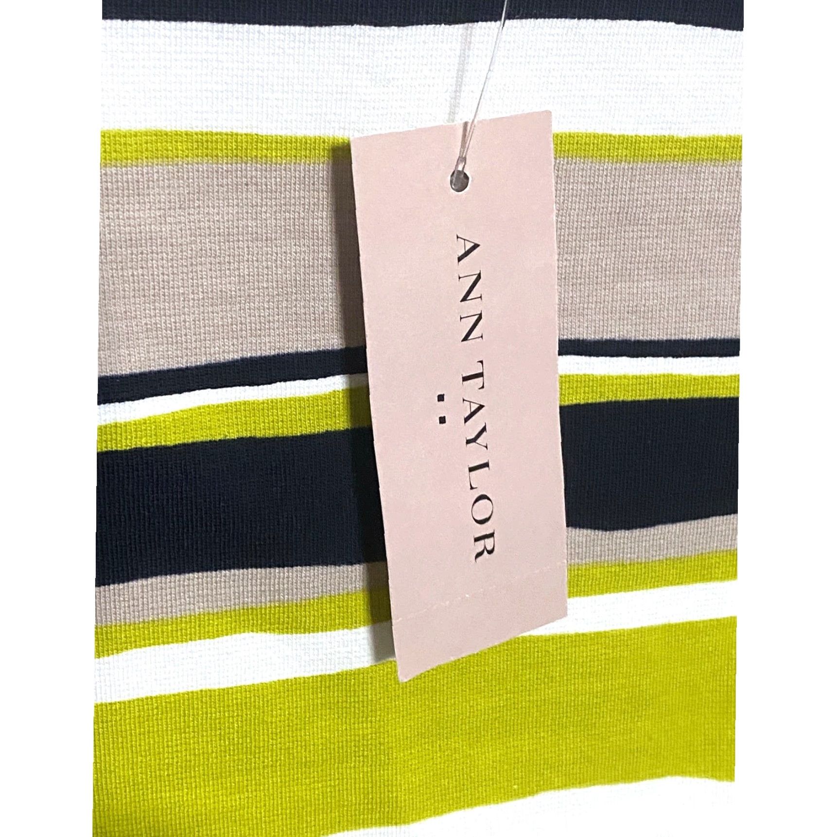 Ann Taylor VINTAGE? No. (Skip) Ann Taylor Pencil Skirt Pull On Striped Green Tan White NWT Stretch 4 Petite 4P Size 27" / US 4 / IT 40 - 4 Thumbnail