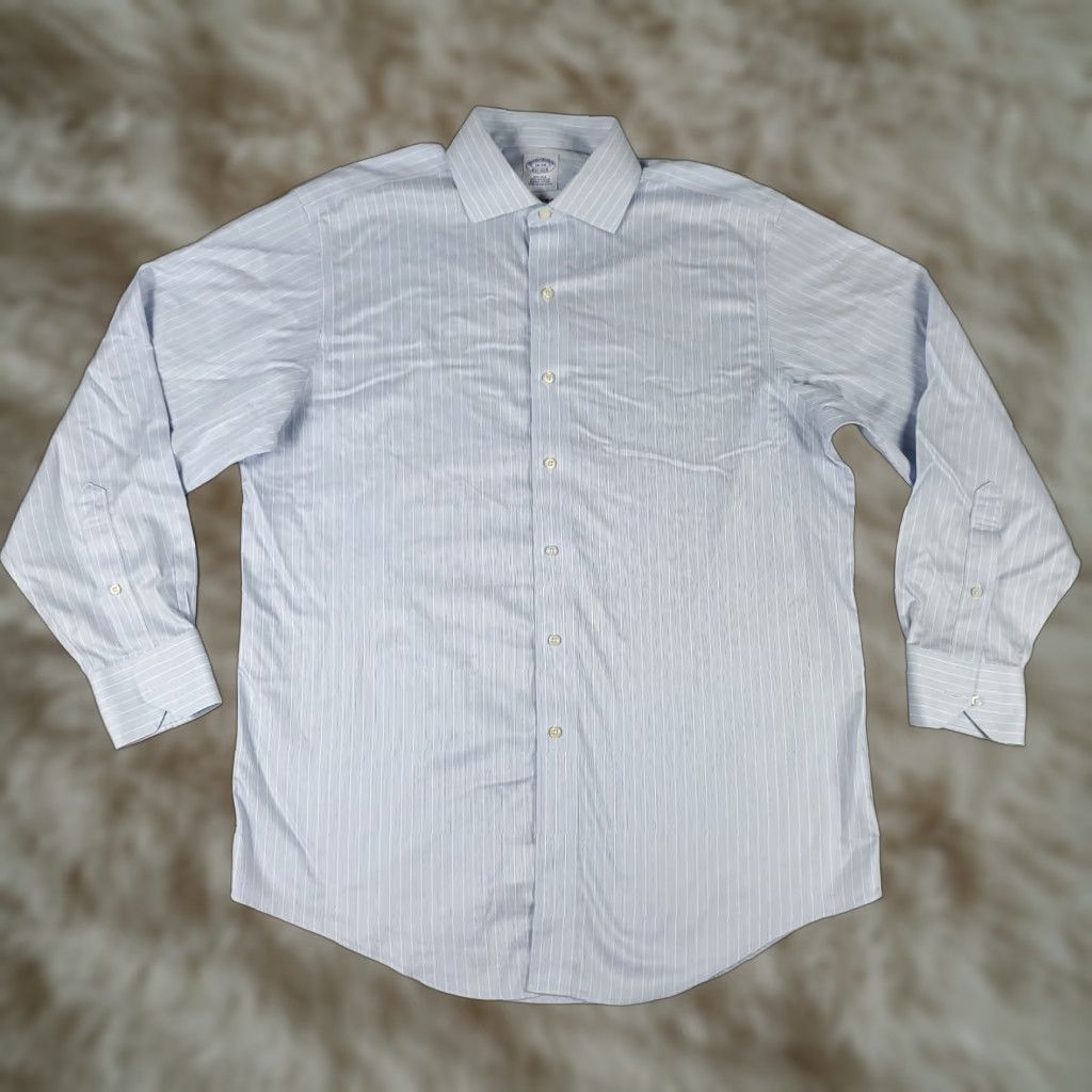 Brooks Brothers VINTAGE Brooks Brothers Dress Shirt Mens Size 16 Blue Striped Cotton Business Casual Formal Workwear Size 42R - 1 Thumbnail