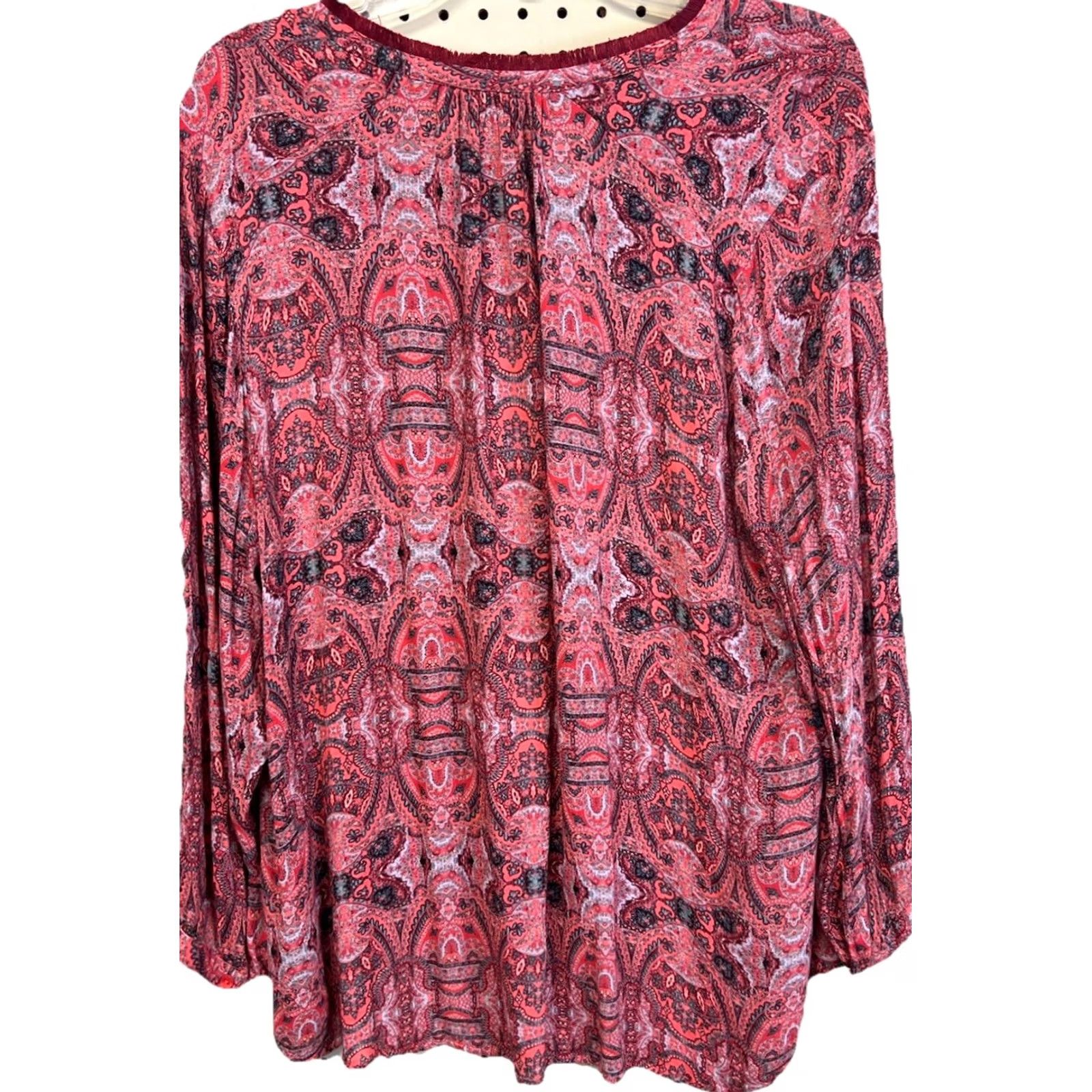 Lucky Brand Lucky Brand Boho Paisley Peasant Top Women Long Sleeve Tassel Tie Burgundy Multicolor Size XL / US 12-14 / IT 48-50 - 5 Thumbnail