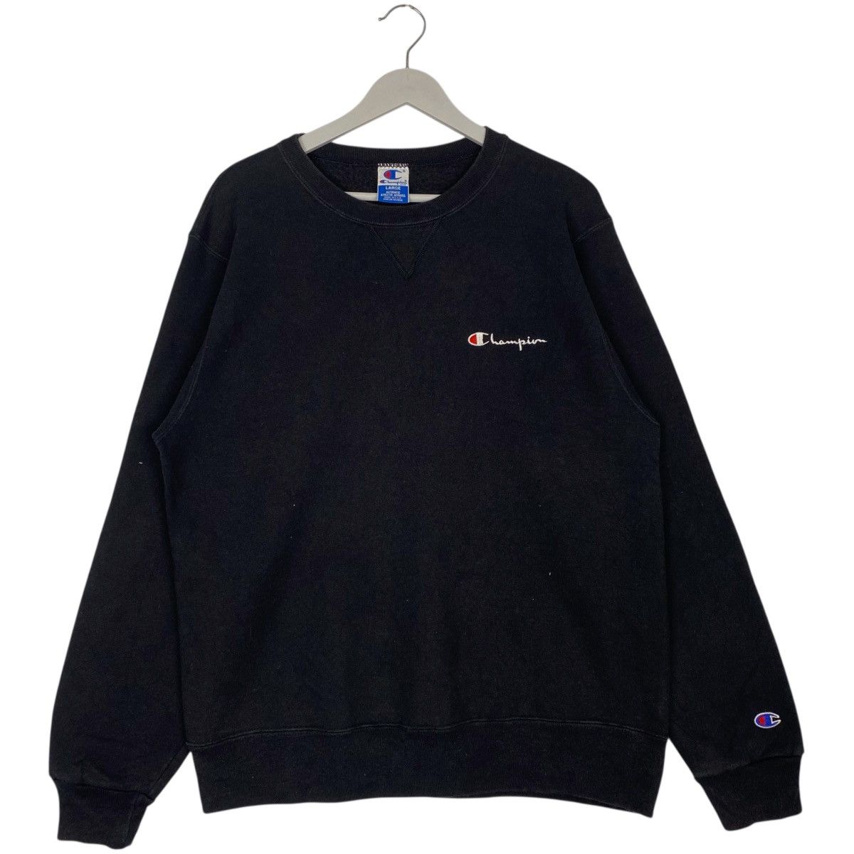 Vintage Champion Sweatshirt Crewneck Logo Embroidery Black
