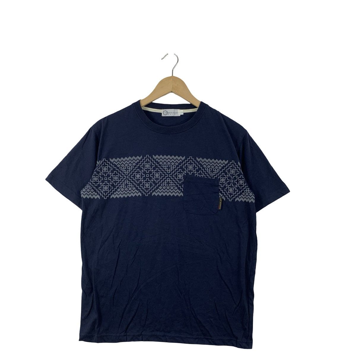 Vintage Vintage Navy Geometric Knit Pattern Pocket Tee Minimal Size US L / EU 52-54 / 3 - 4 Thumbnail
