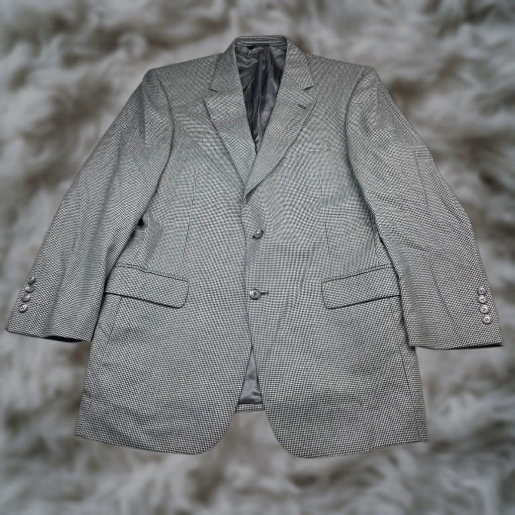 Jos. A. Bank VINTAGE Jos. A. Bank Men's Gordon Blazer Gray Houndstooth 2-Button Front 100% Wool Long 42 Regular Mens Size 42R - 1 Thumbnail