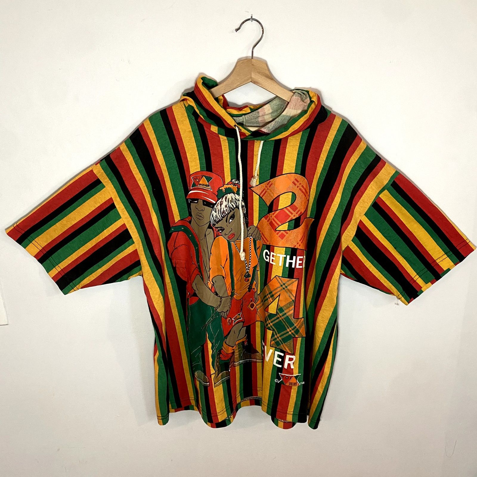 Vintage Vintage 2gether 4ever Hip Hop Striped Hooded 90s T-Shirt Size US XL / EU 56 / 4 - 1 Thumbnail