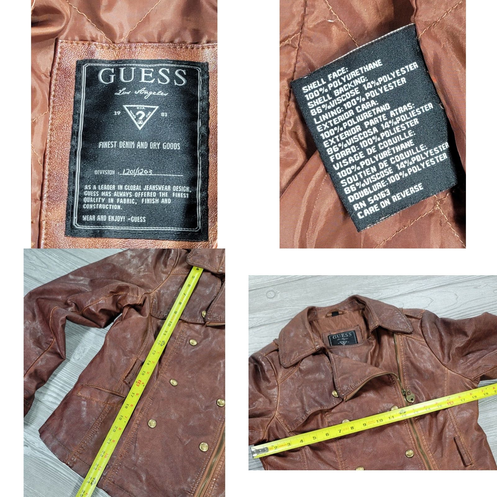 Guess GUESS Motorcycle Jacket Women Brown Full Zip Button Medium M Leather Look Size M / US 6-8 / IT 42-44 - 8 Thumbnail