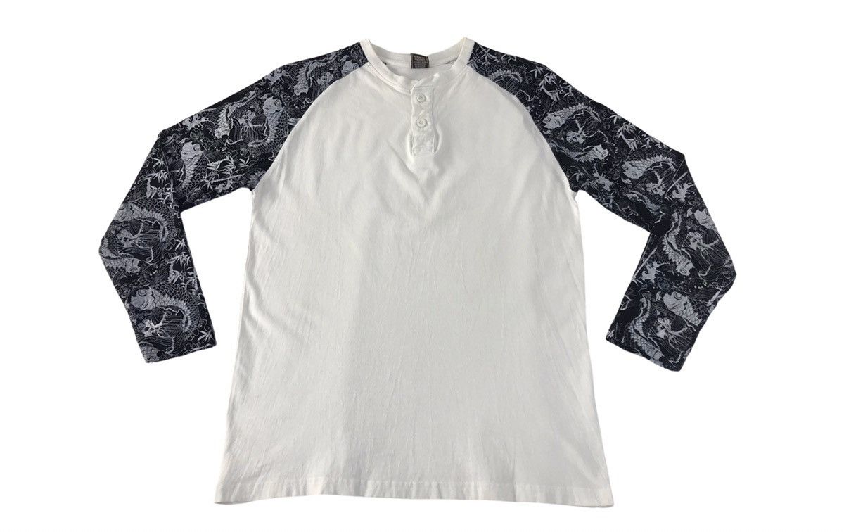 Japanese Brand × Vintage Japanese Brand LongSleeve Fish In Part Arm T.Shirt Size US S / EU 44-46 / 1 - 1 Thumbnail