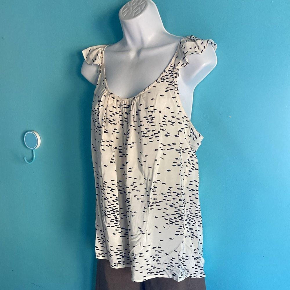 Cynthia Rowley Cynthia Vincent Twelfth Street Silk Flutter Cap Sleeve Tank Sz S Blouse w/ Fish Size S / US 4 / IT 40 - 1 Thumbnail