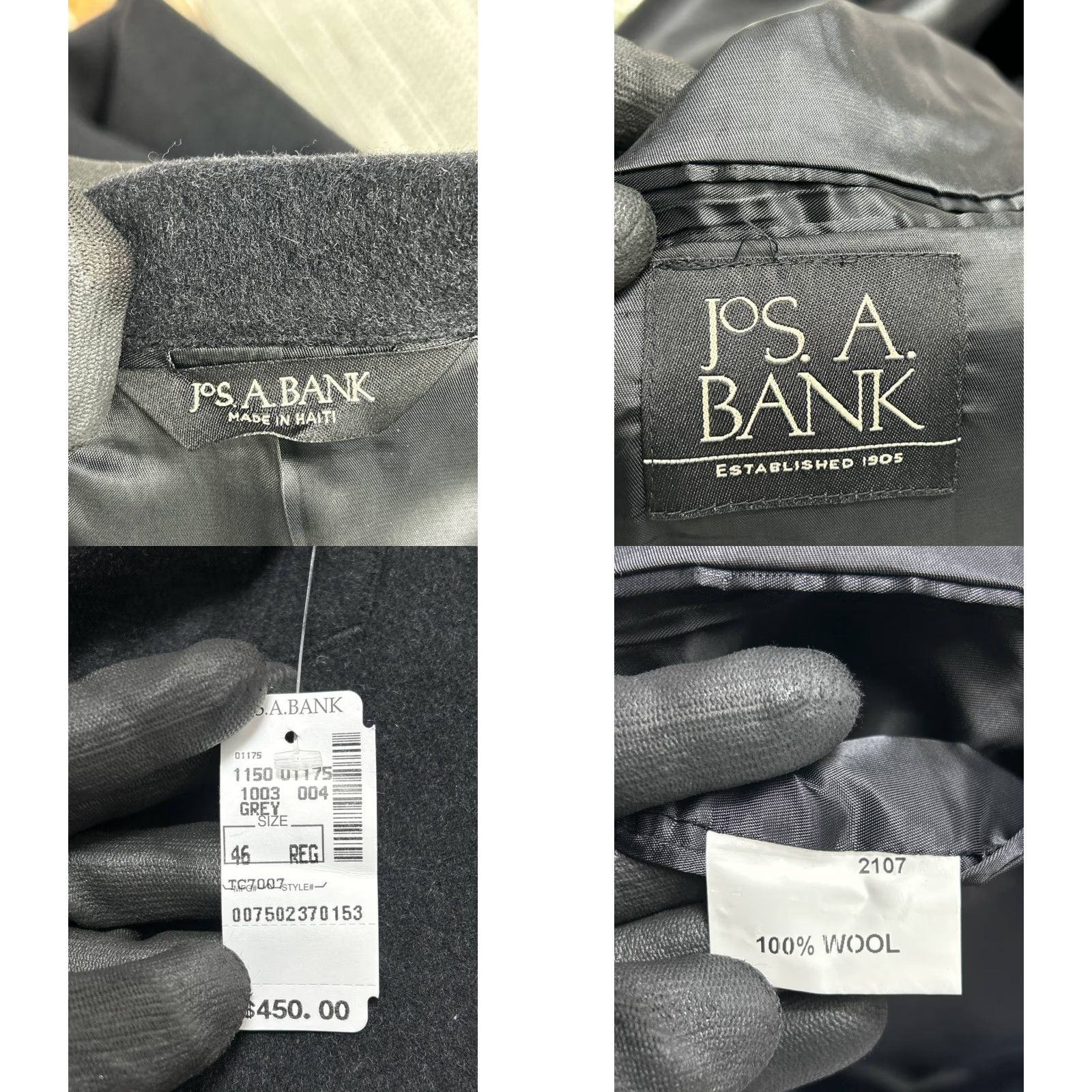 Jos. A. Bank VINTAGE Jos. A Bank Overcoat Mens 46R Gray Wool Notch Lapel Single Breasted Winter New Size US S / EU 44-46 / 1 - 8 Thumbnail