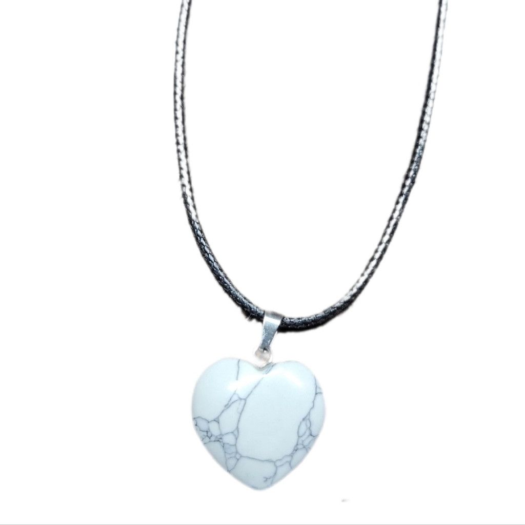 Handmade Natural Howlite Heart-Shaped Pendant Corded Necklace Size ONE SIZE - 3 Thumbnail
