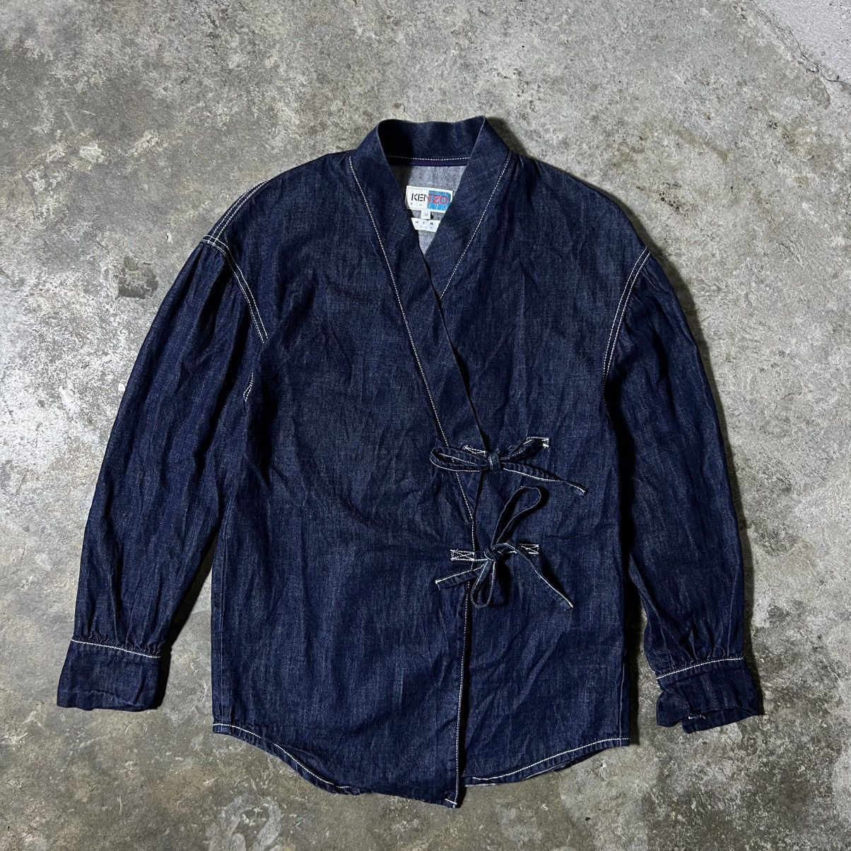 Kenzo Kenzo - SS/18 - Indigo Denim Wrap Kimono Jacket Size XS / US 0-2 / IT 36-38 - 1 Thumbnail