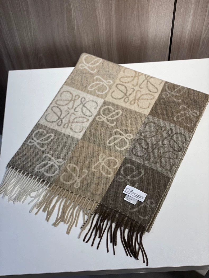 Loewe LOEWE White multicolored wool cashmere checkered scarf Size ONE SIZE - 5 Thumbnail