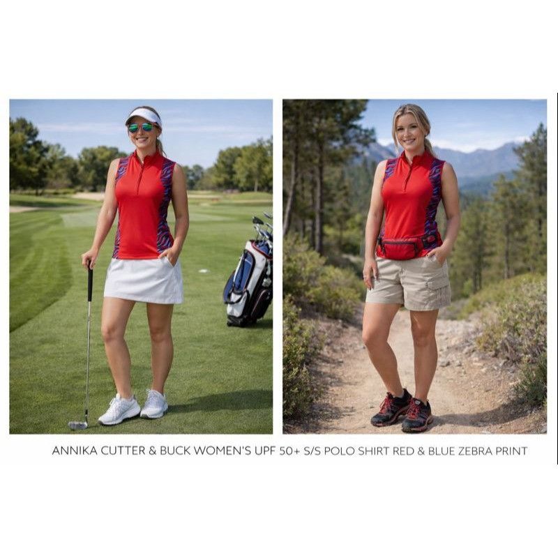 Other Annika Women’s Polo Shirt Red/Blue Zebra S UPF 50+ Golf Gorp Size S / US 4 / IT 40 - 1 Thumbnail