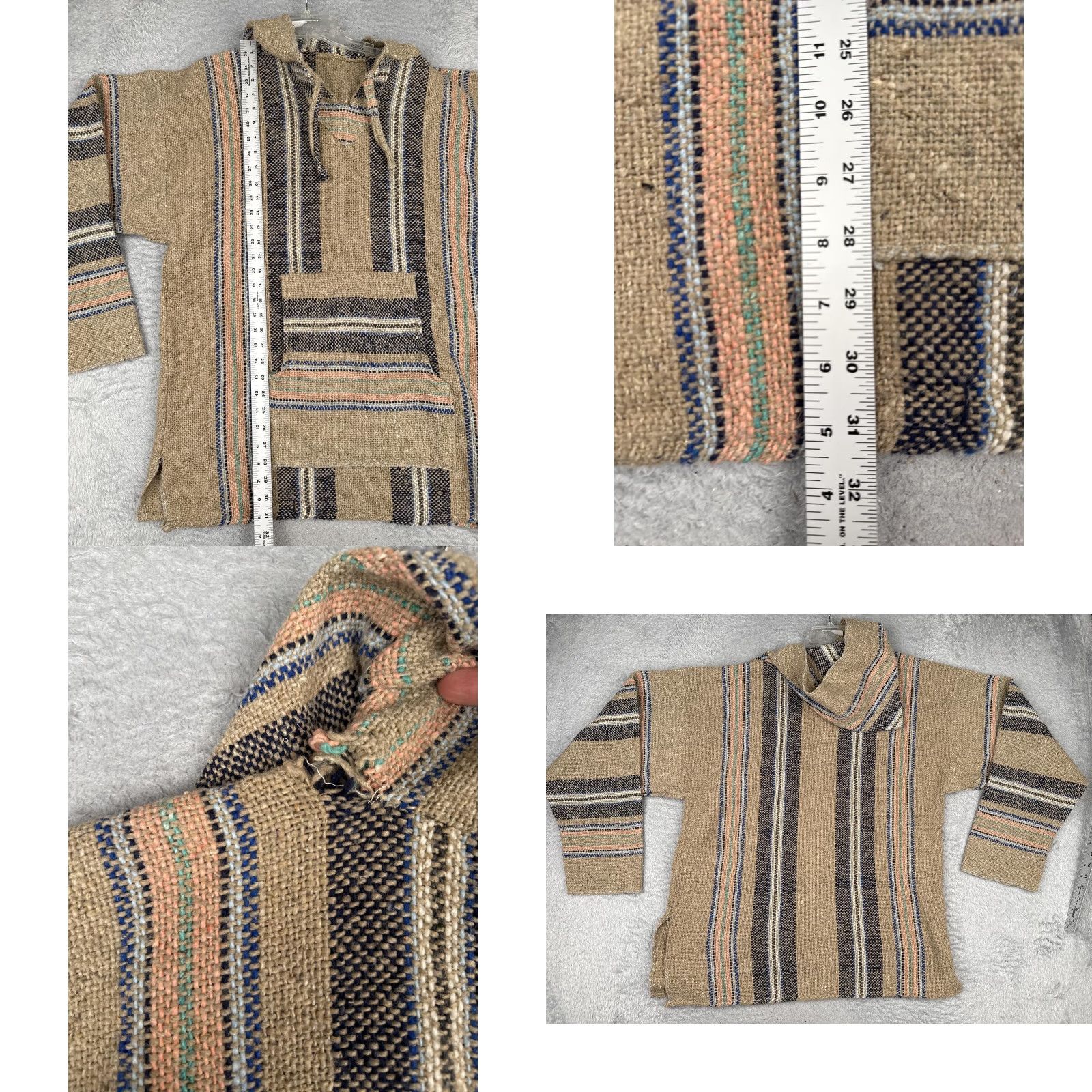 KangaROOS Baja Hoodie Mens Large Beige Striped Kangaroo Pocket Hippie Poncho Drug Rug Hoodie Size US L / EU 52-54 / 3 - 8 Thumbnail