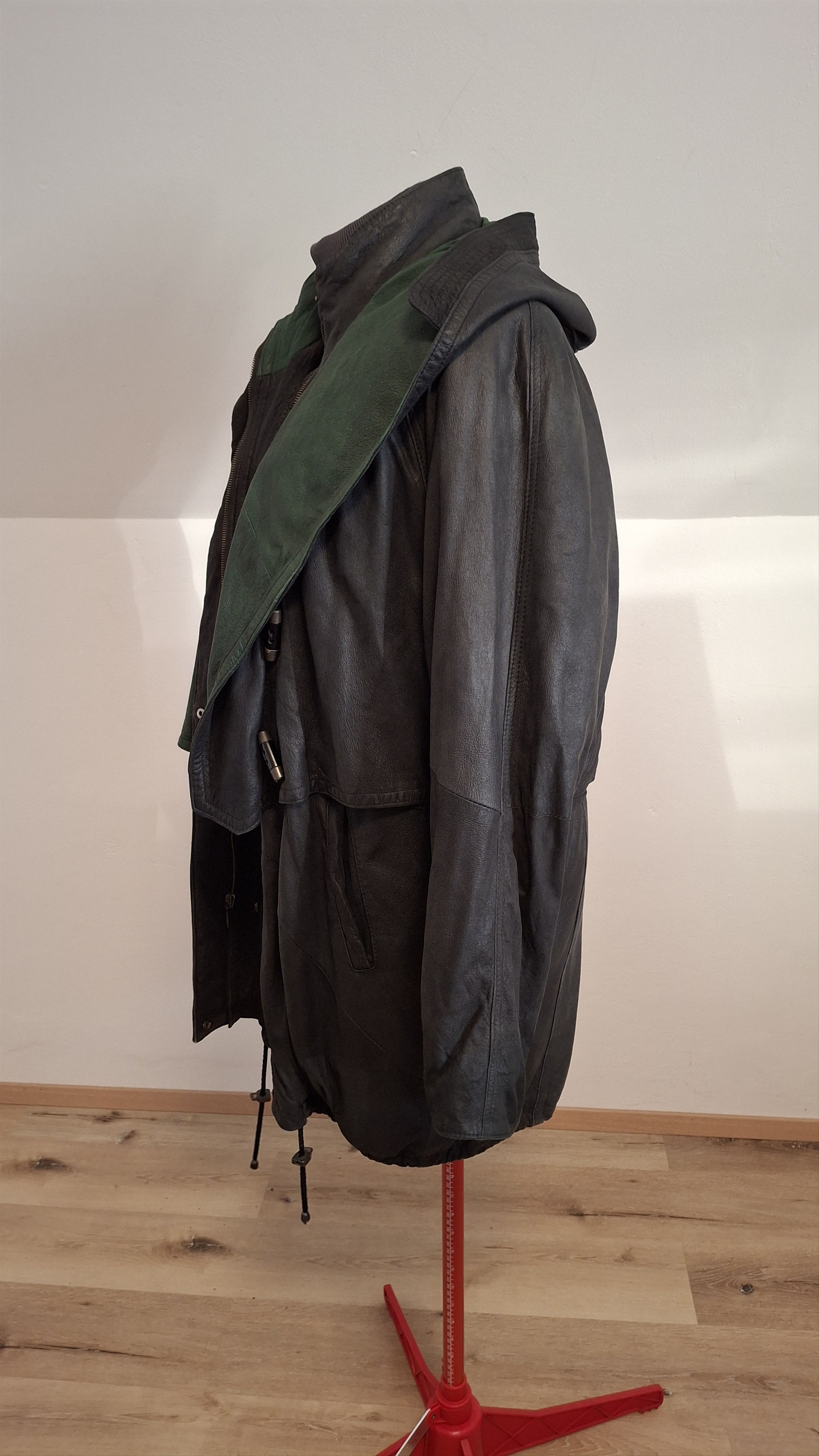 Vintage Vintage 80s Oversized Hooded Leather Parka Graphite/Green Size M / US 6-8 / IT 42-44 - 13 Thumbnail