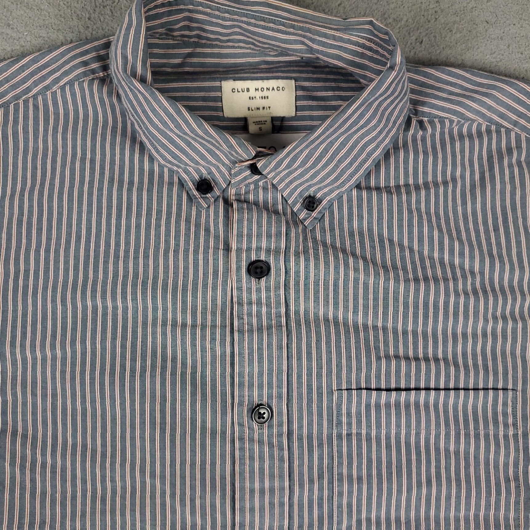 Club Monaco VINTAGE CLUB MONACO Shirt Mens Size Small Blue Striped Button-Up Long Sleeve, Regular Fit, 100% Cotton, Men’s Classic Casual Subtle Pockets Size US S / EU 44-46 / 1 - 2 Thumbnail