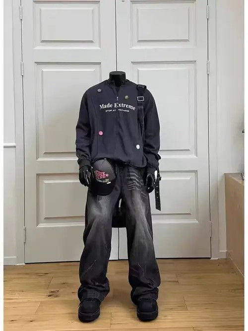VIBE Vintage Street Punk Letter Print Badge Jacket Zipper Coat Size US XL / EU 56 / 4 - 4 Thumbnail