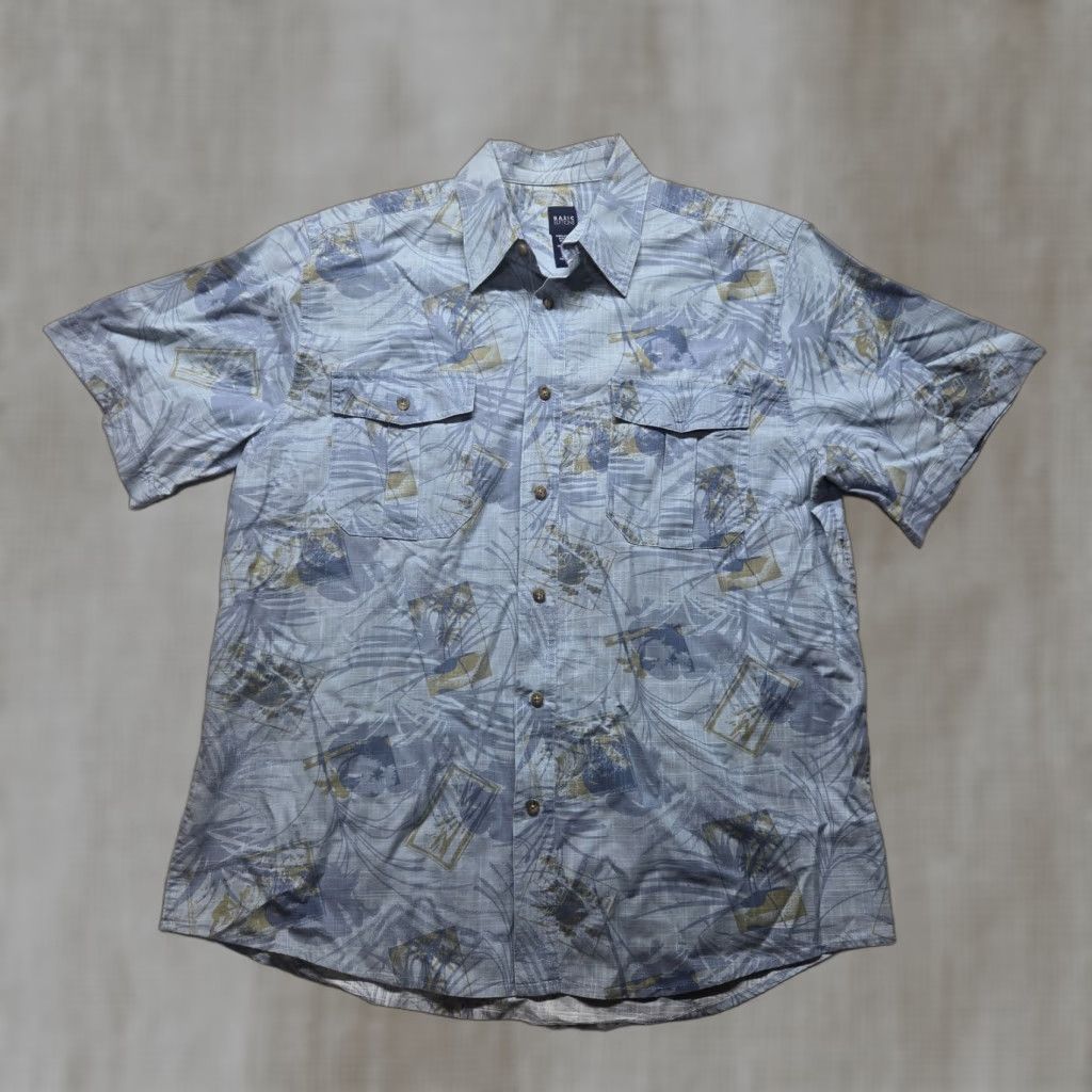 Basic Editions VINTAGE Basic Edition Shirt Casual Mens L Blue Palm Trees Vacation Hawaiian 90s? Size US L / EU 52-54 / 3 - 1 Thumbnail