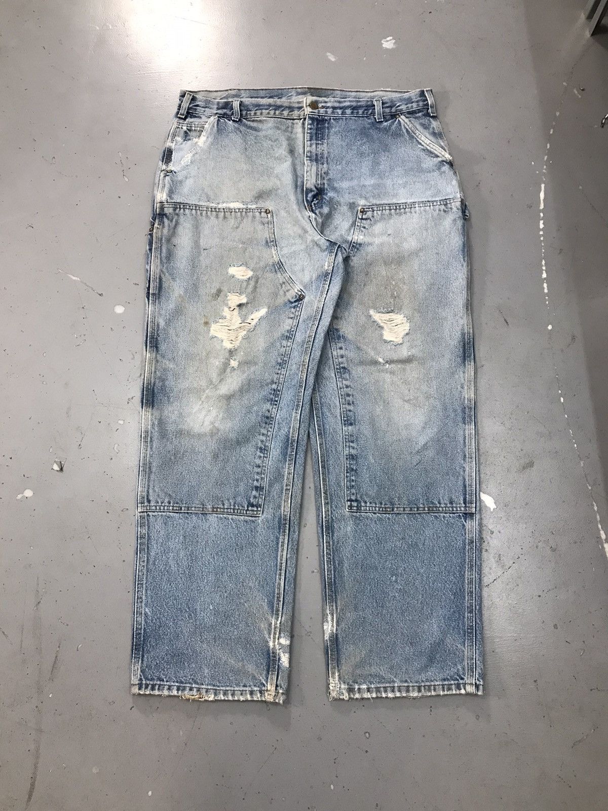 Carhartt × Vintage Vintage Carhartt B73 DST distressed double knee denim Size US 42 / EU 58 - 1 Thumbnail