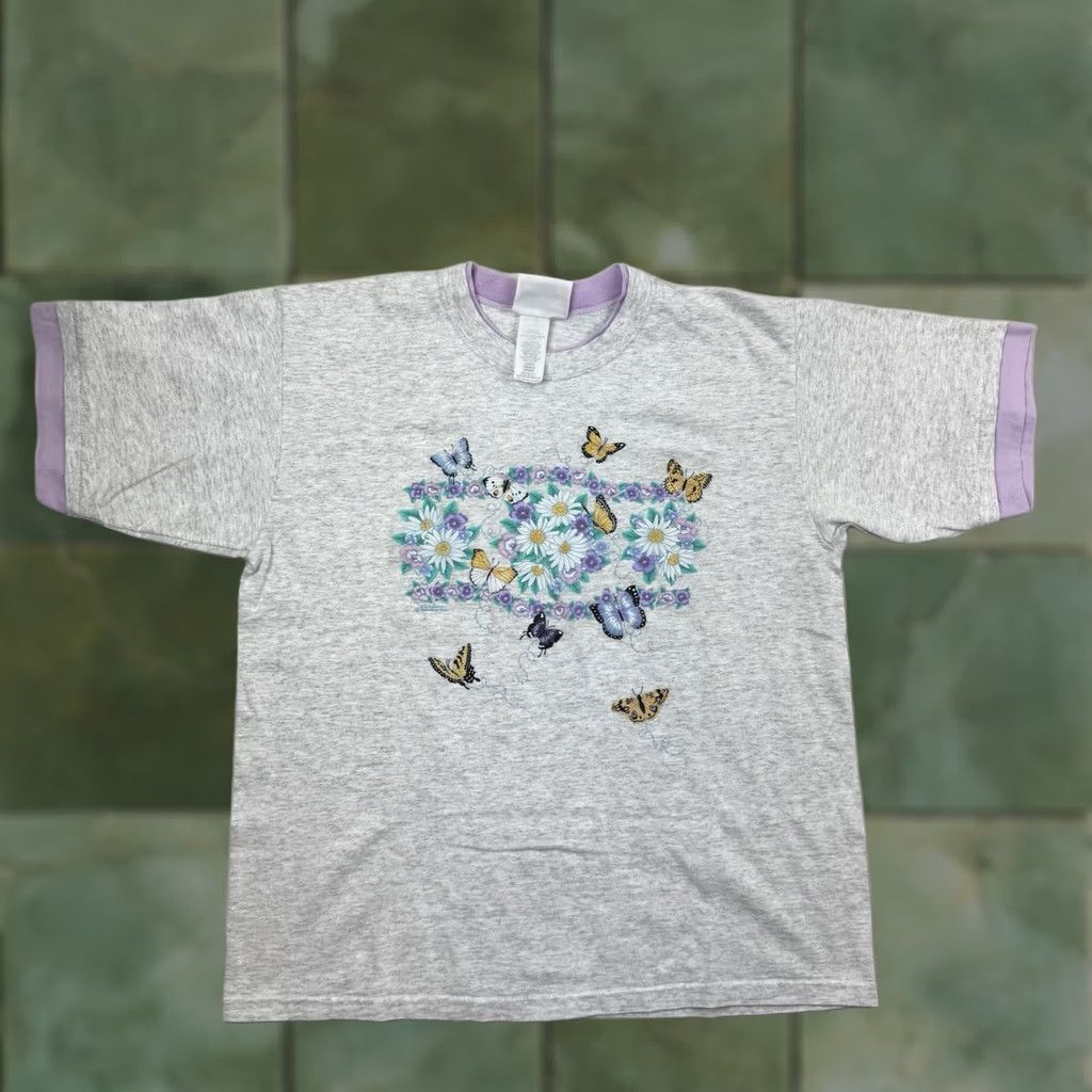 Vintage VINTAGE Morning Sun T-Shirt Womens Large Gray Cotton Butterfly Flower 90s Animals Nature Mens Women Girls Boys Size L / US 10 / IT 46 - 1 Thumbnail