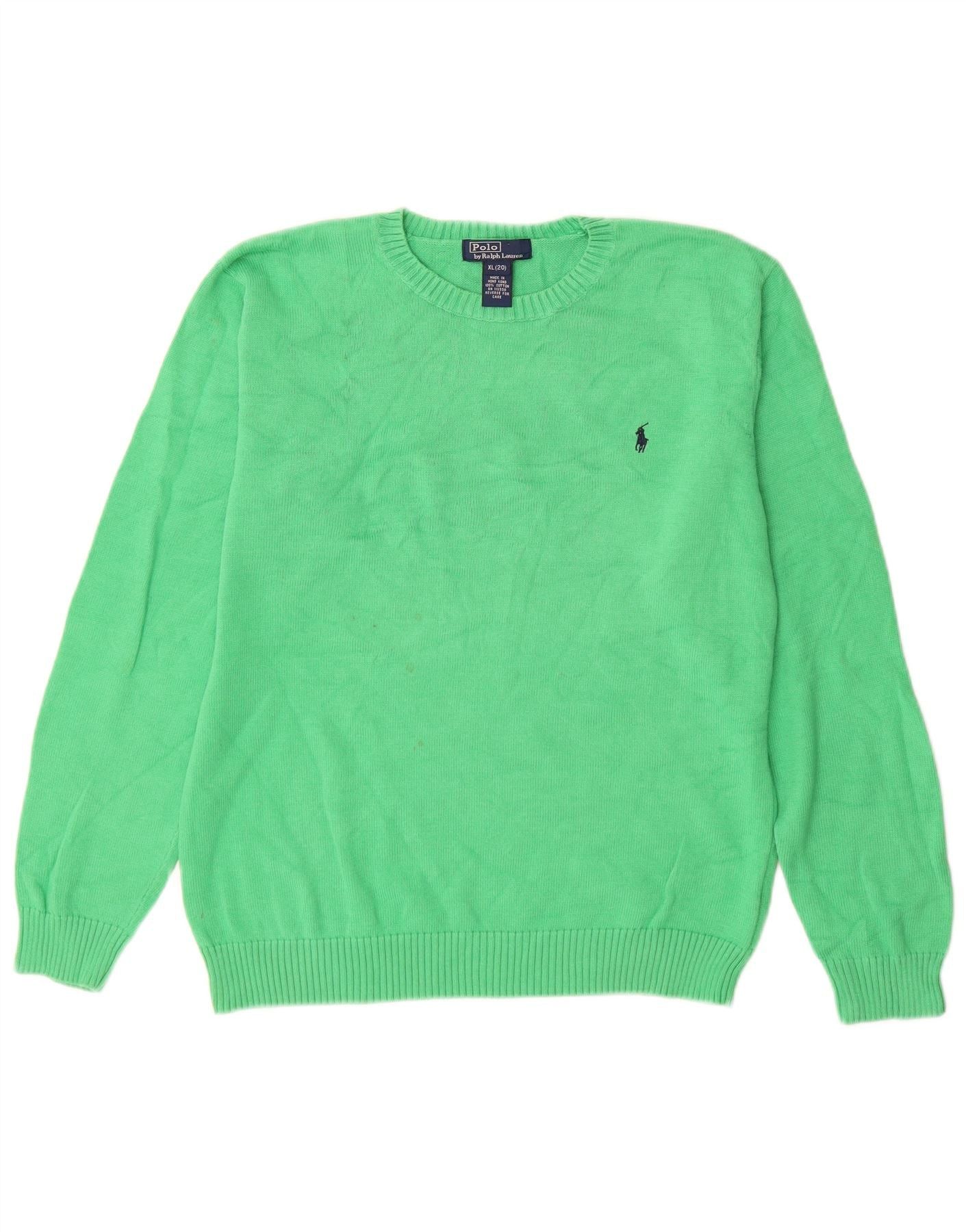Polo Ralph Lauren Boys Crew Neck Jumper Sweater 15-16 Years XL Green Cotton Size ONE SIZE - 1 Thumbnail