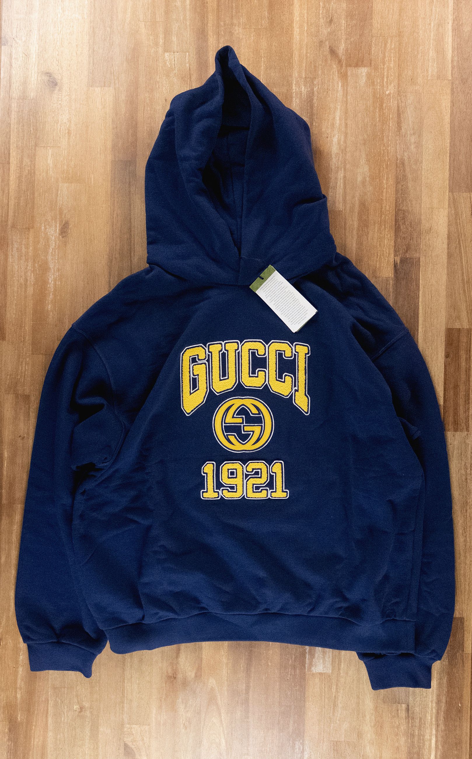 Gucci GUCCI navy blue hoodie with yellow 1921 interlocking G logo Size US XL / EU 56 / 4 - 5 Thumbnail
