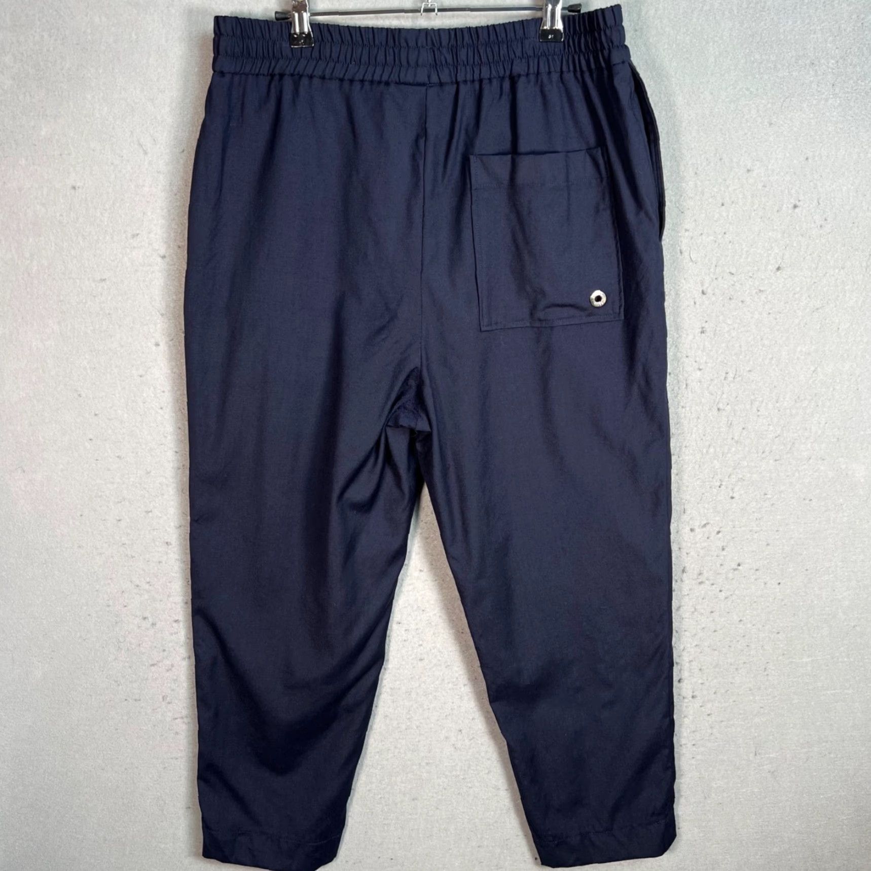 VINTAGE Études Navy Wool Pants 48 Men's Wool Chino Flat Front Relaxed Fit Elastic Waistband With Pocket size 48 Navy Mens Pants 90s (if applicable)