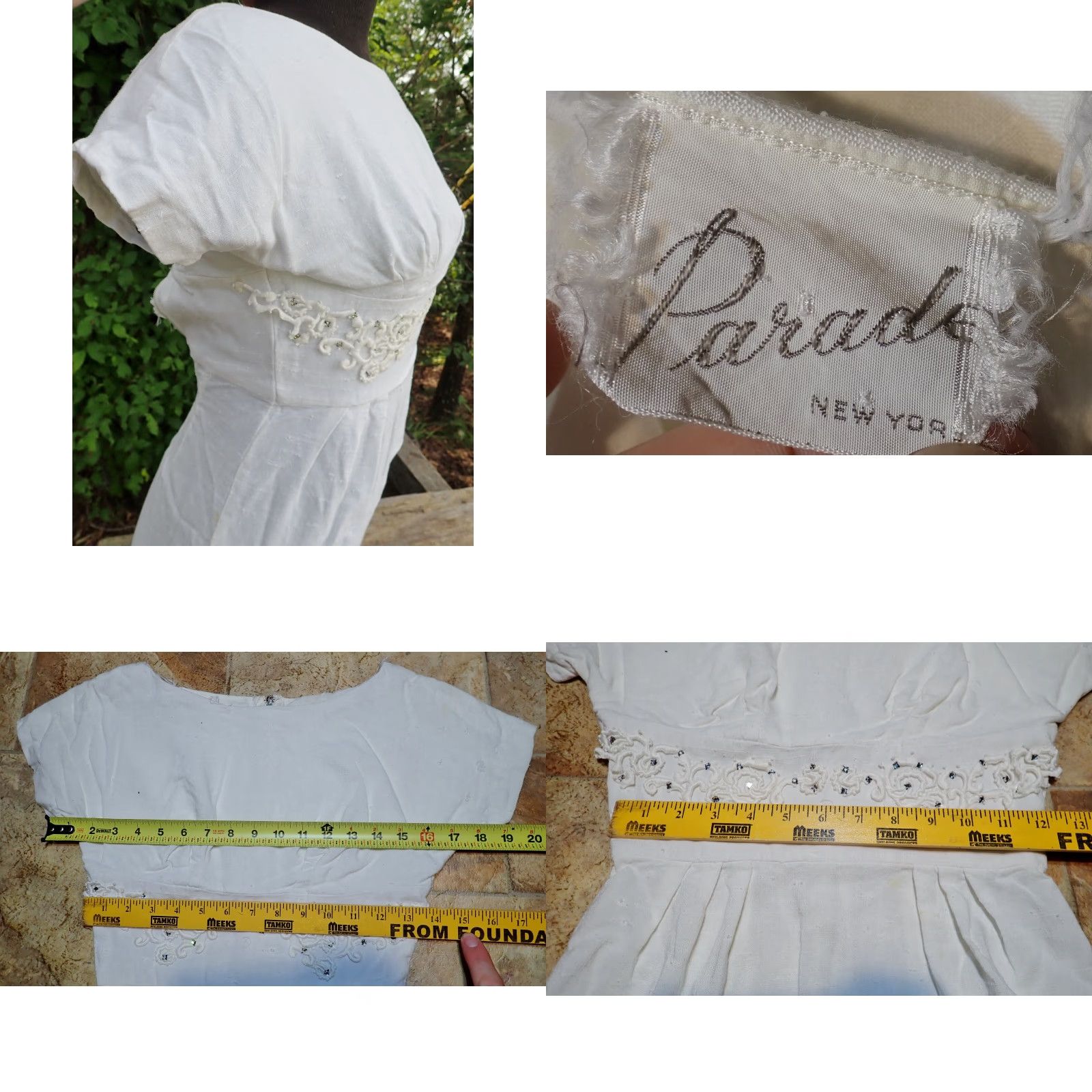 Vintage VINTAGE Parade White Dress S/S Women's XS/S Sheath Embroidered Bodice 1960s Rockabilly Dress Womens Size 4XL / US 24-26 - 8 Thumbnail