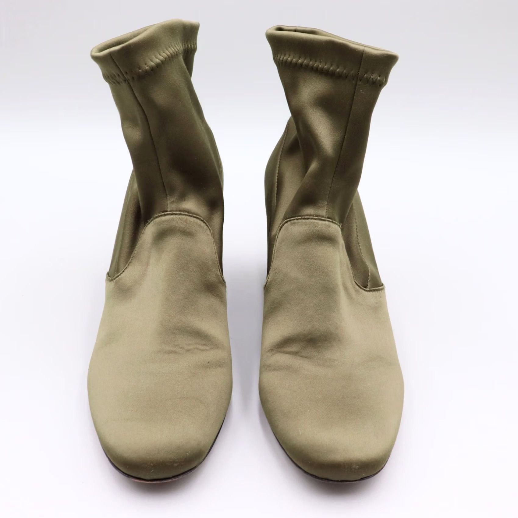 Vintage Robert Clergerie Green Satin Stretch Chunky Heel Ankle Boots Size 9.5B US Size US 11 / IT 41 - 3 Thumbnail