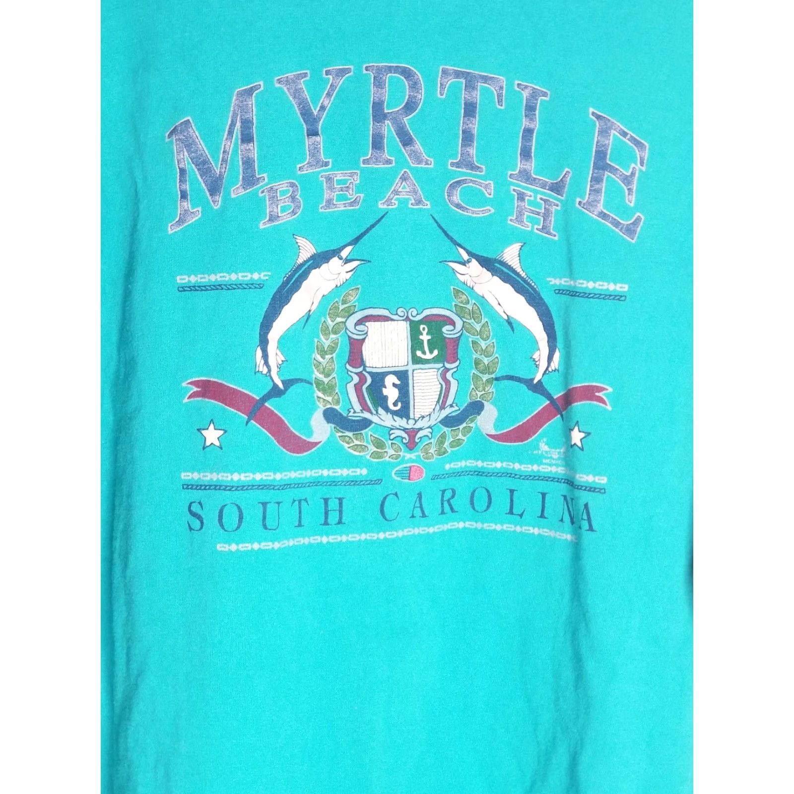 Fruit Of The Loom VTG 90s Mens XL T Shirt Myrtle Beach Marlin Double Sided Single Stitch Myrtle Beach Blue Beach Volleyball 90s Mens XL T Shirt Size US L / EU 52-54 / 3 - 4 Thumbnail