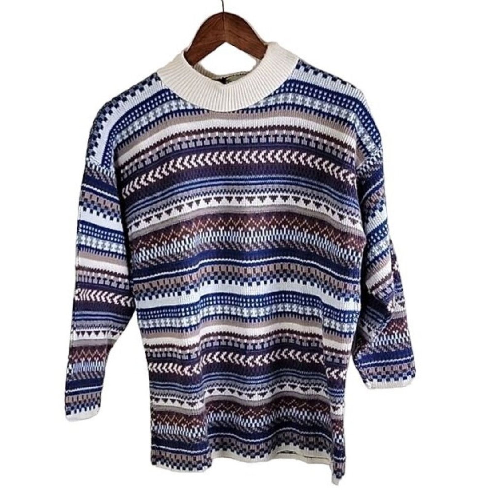 Vintage Croquet Club 90s Womens Fair Isle Knit Sweater Mock Neck Size M / US 6-8 / IT 42-44 - 1 Thumbnail