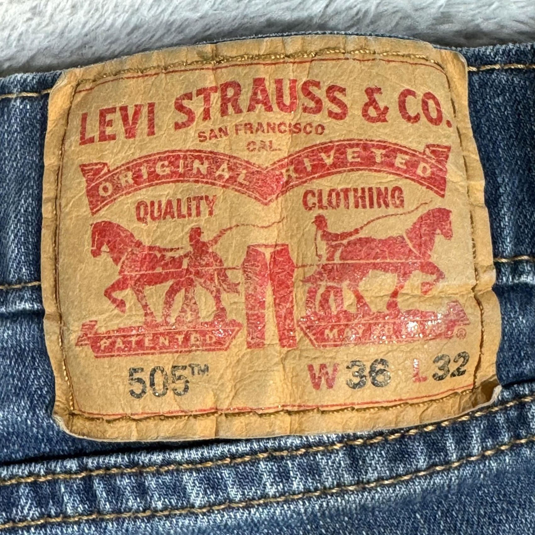 Levi's Levi's 505 Jeans Mens 36x32 Blue Medium Wash Denim Baggy Fit Whiskered Straight Jeans Mens Regular Blue Size US 36 / EU 52 - 4 Thumbnail