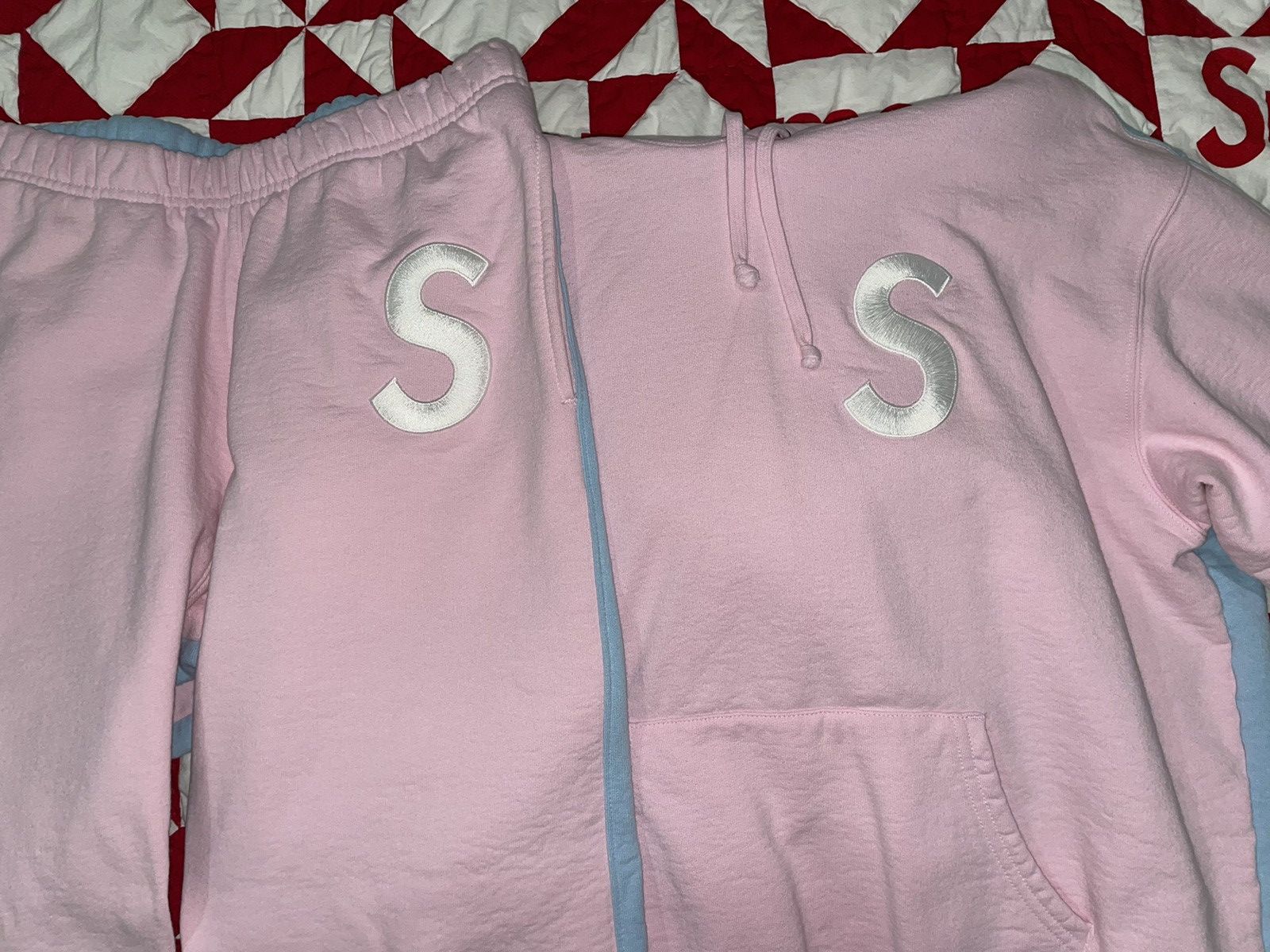 image of Supreme Split S Logo Hoodie And Pants in Pink, Men's (Size Medium)