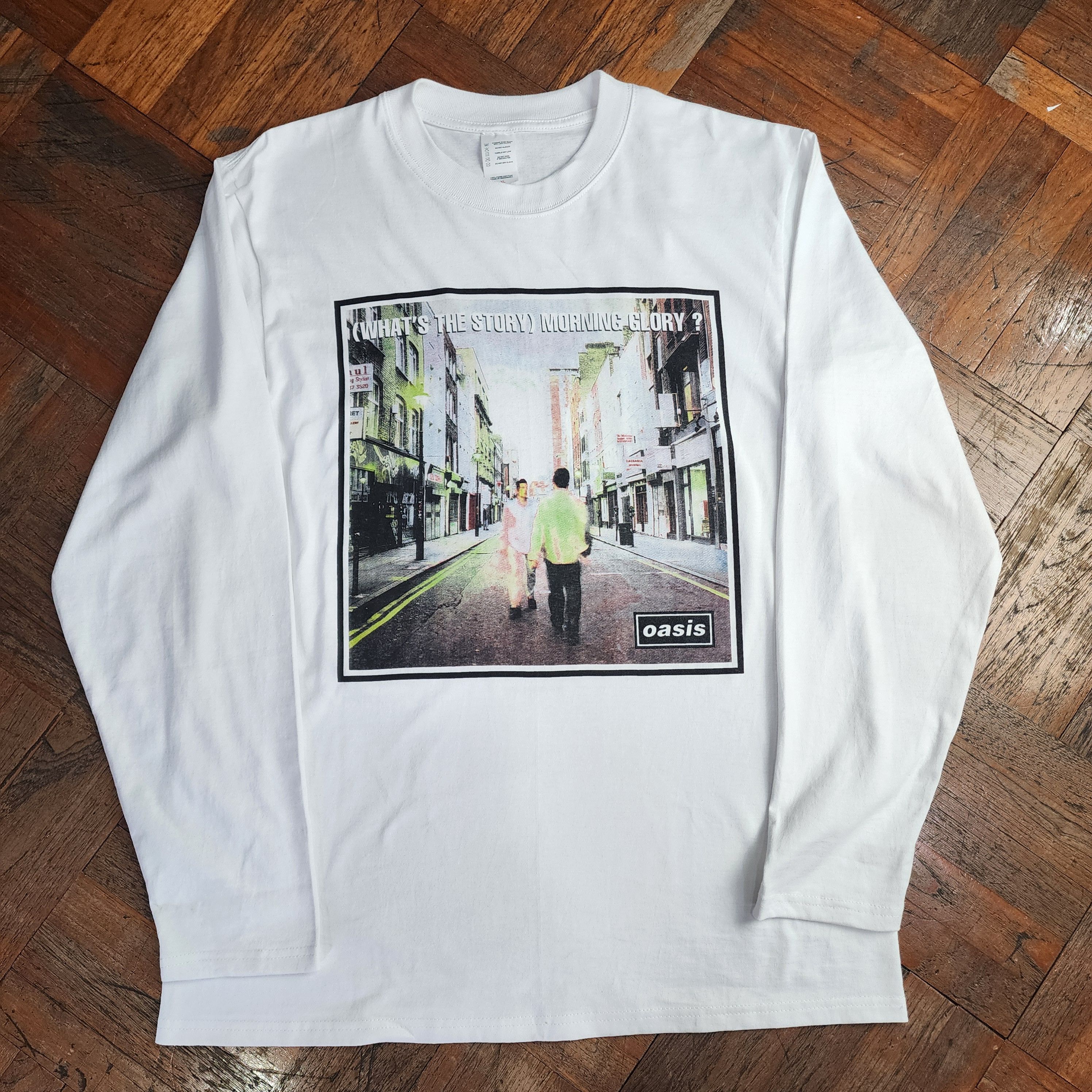 image of Band Tees x Rock Band Oasis What's The Story Morning Glory Long sleeve Limited Tee Shirt in White (
