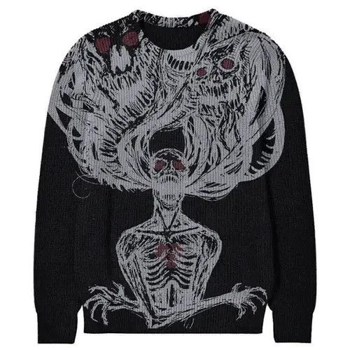 image of Anima Knitted Gothic Punk Style Sweater Pullover Unisex in Black, Men's (Size XL)