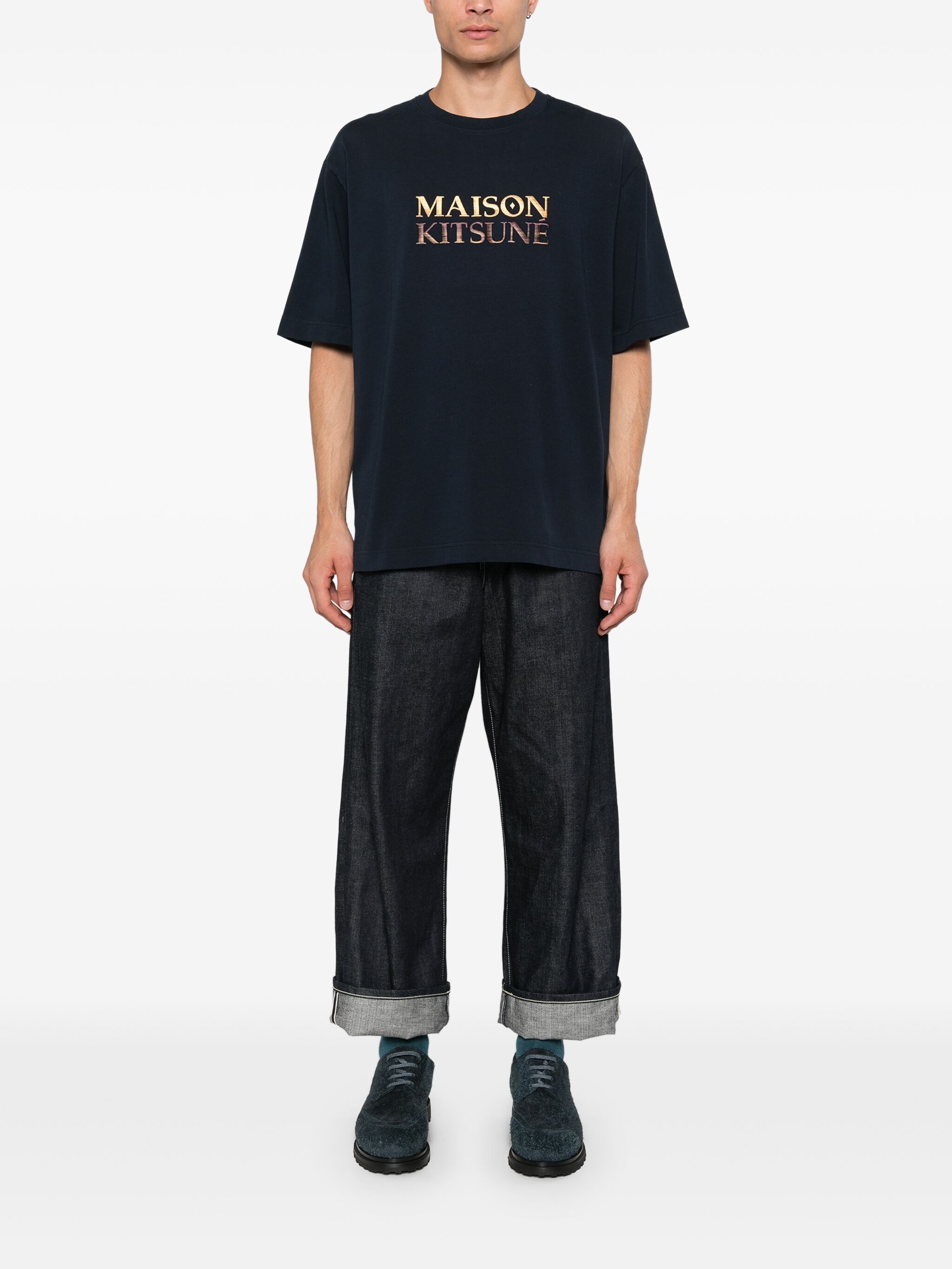 Maison Kitsune o1s22i1n1124 Gradient Logo Oversized T-Shirt in Blue Size US XL / EU 56 / 4 - 2 Thumbnail