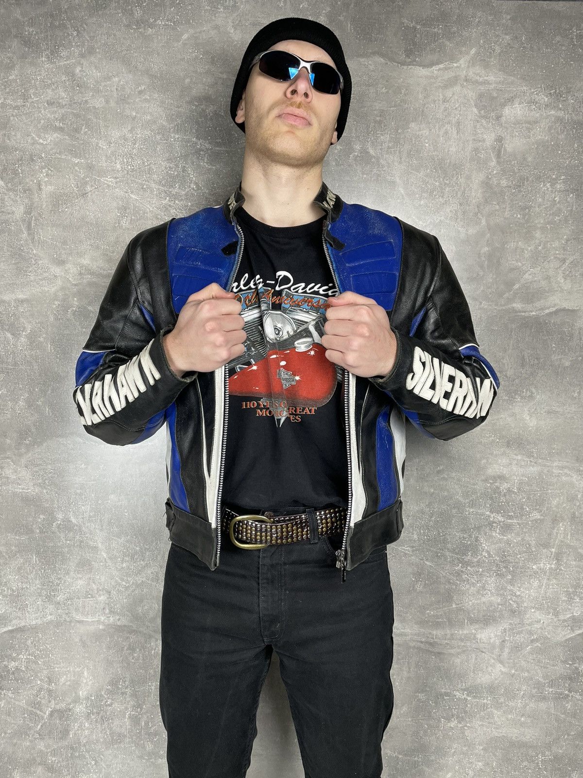 Genuine Leather × Vintage Rare! Vintage Racing Leather Biker Jacket 90s Size US M / EU 48-50 / 2 - 4 Thumbnail