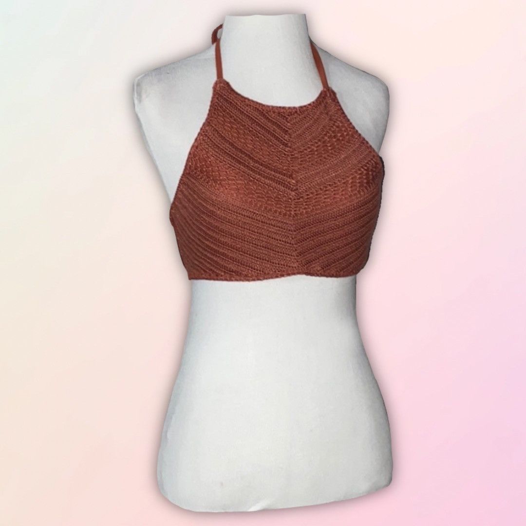 Target Basics Xhilaration, Copper/Rust Knit, Strappy, Halter Bikini Top Size M / US 6-8 / IT 42-44 - 1 Thumbnail
