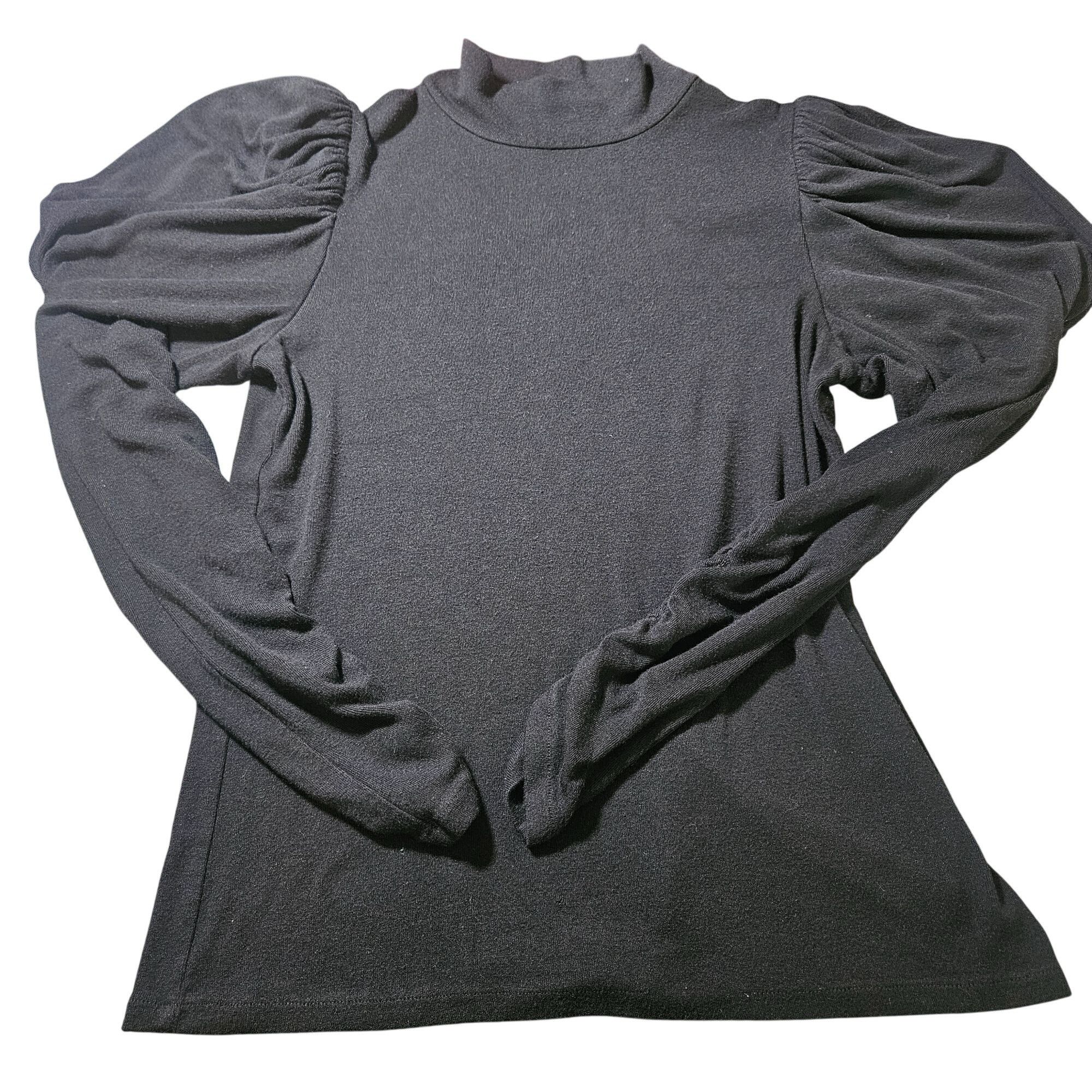 Rebecca Taylor Rebecca Taylor Women Black Puff Sleeve Mock Neck Top L Quiet Size L / US 10 / IT 46 - 3 Thumbnail