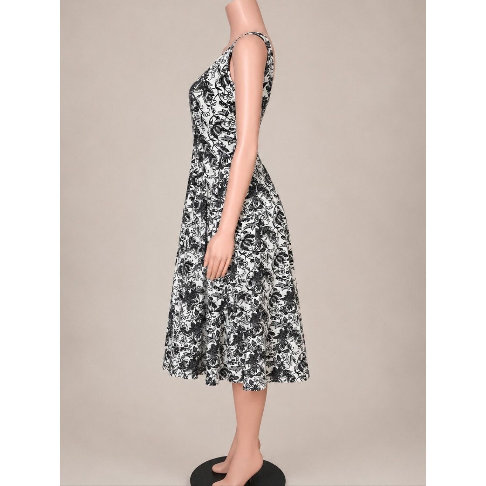 American Retro NWOT Effie's Heart Black & White Floral Bird Midi Dress M Size M / US 6-8 / IT 42-44 - 3 Thumbnail