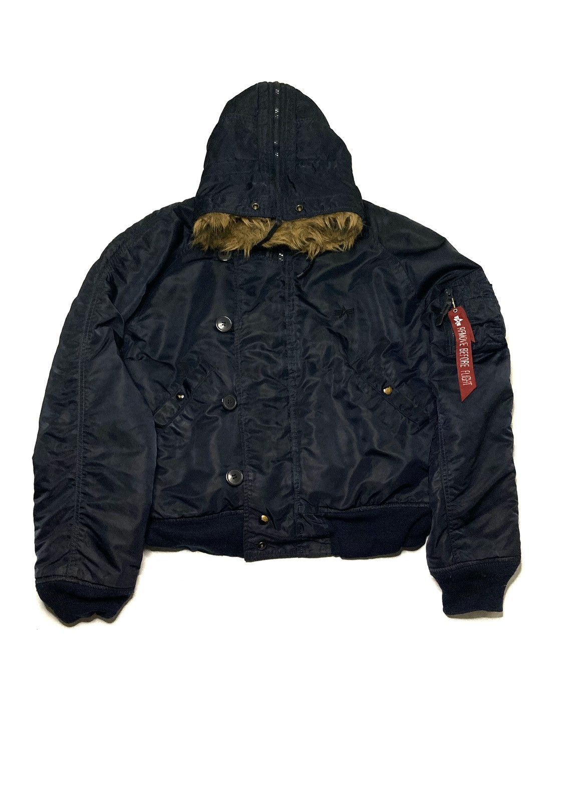 image of Alpha Industries N2B Faux Fur Zip Hood Jacket in Navy, Men's (Size Large)