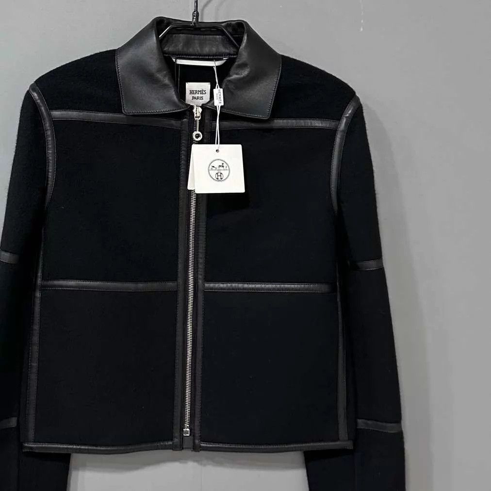 Hermes HERMES Women's Black Cashmere & Leather Panel Jacket Size 34 Size XS / US 0-2 / IT 36-38 - 2 Thumbnail