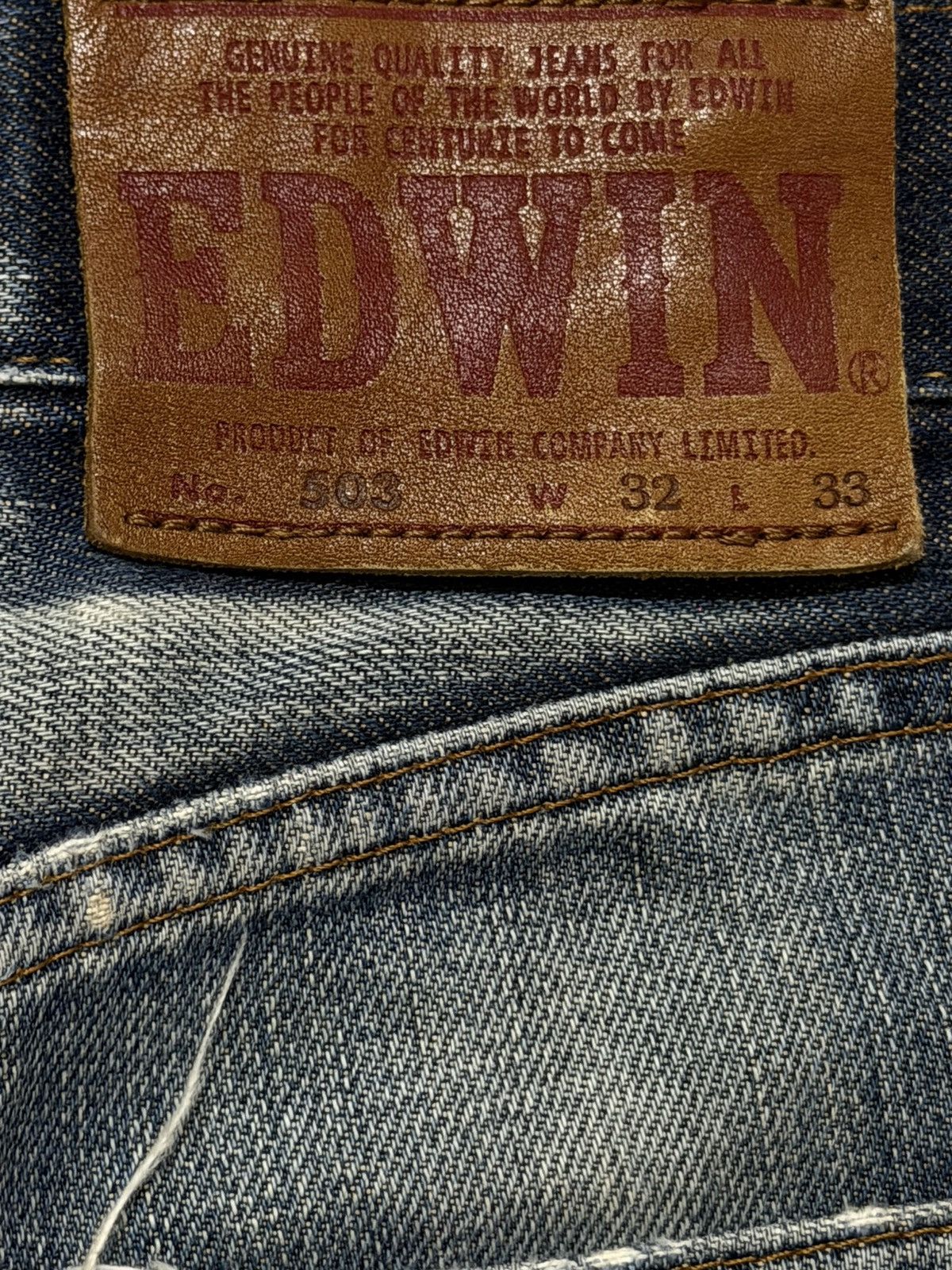 Edwin Vintage 90s Edwin 503 Blue Wash Whiskers Distressed Wide Leg Size US 31 - 6 Thumbnail