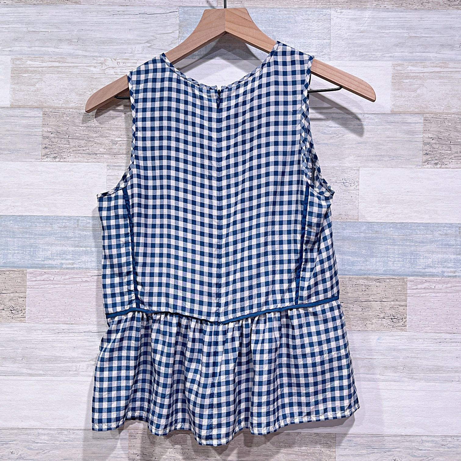 J.Crew J CREW 100% Silk Gingham Ruffle Hem Peplum Top Blue White 0 Size XS / US 0-2 / IT 36-38 - 3 Thumbnail
