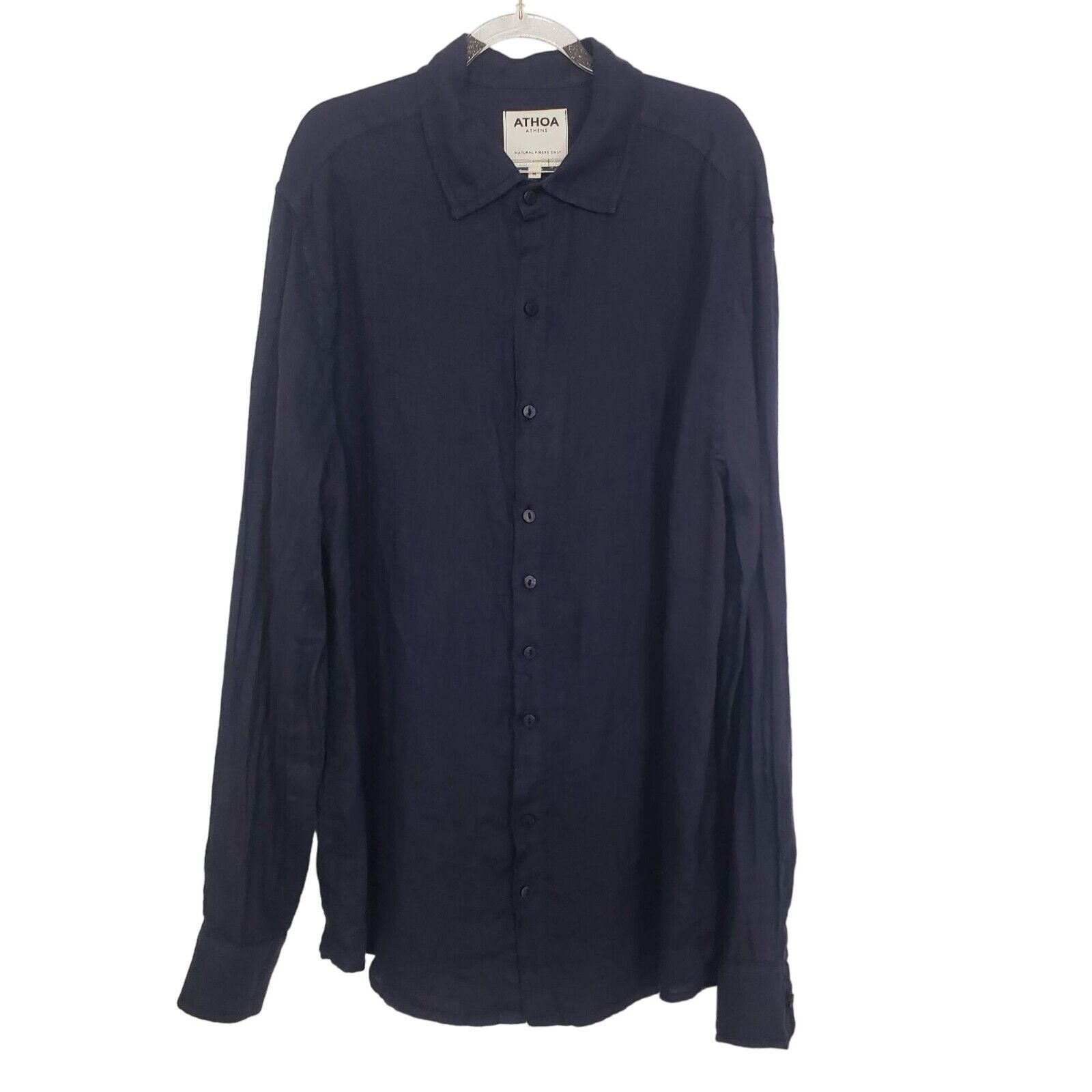 Designer NEW Athoa Athens Linen Shirt Mens Size Medium Night Blue Size M / US 6-8 / IT 42-44 - 1 Thumbnail