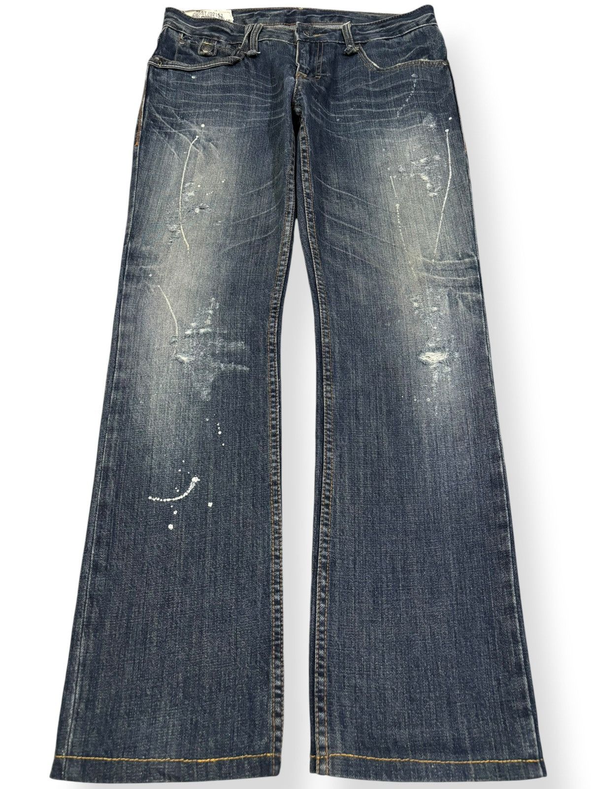 14th Addiction Vintage Steer Blue Whiskers Paint Splatter Distressed Jeans Size US 32 / EU 48 - 1 Thumbnail