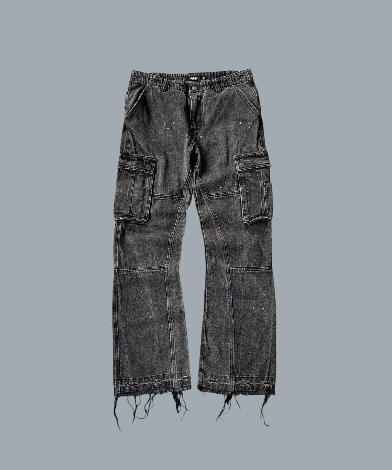 Jaded London Bootcut Cargo Jeans Paint Splatter Distressed
