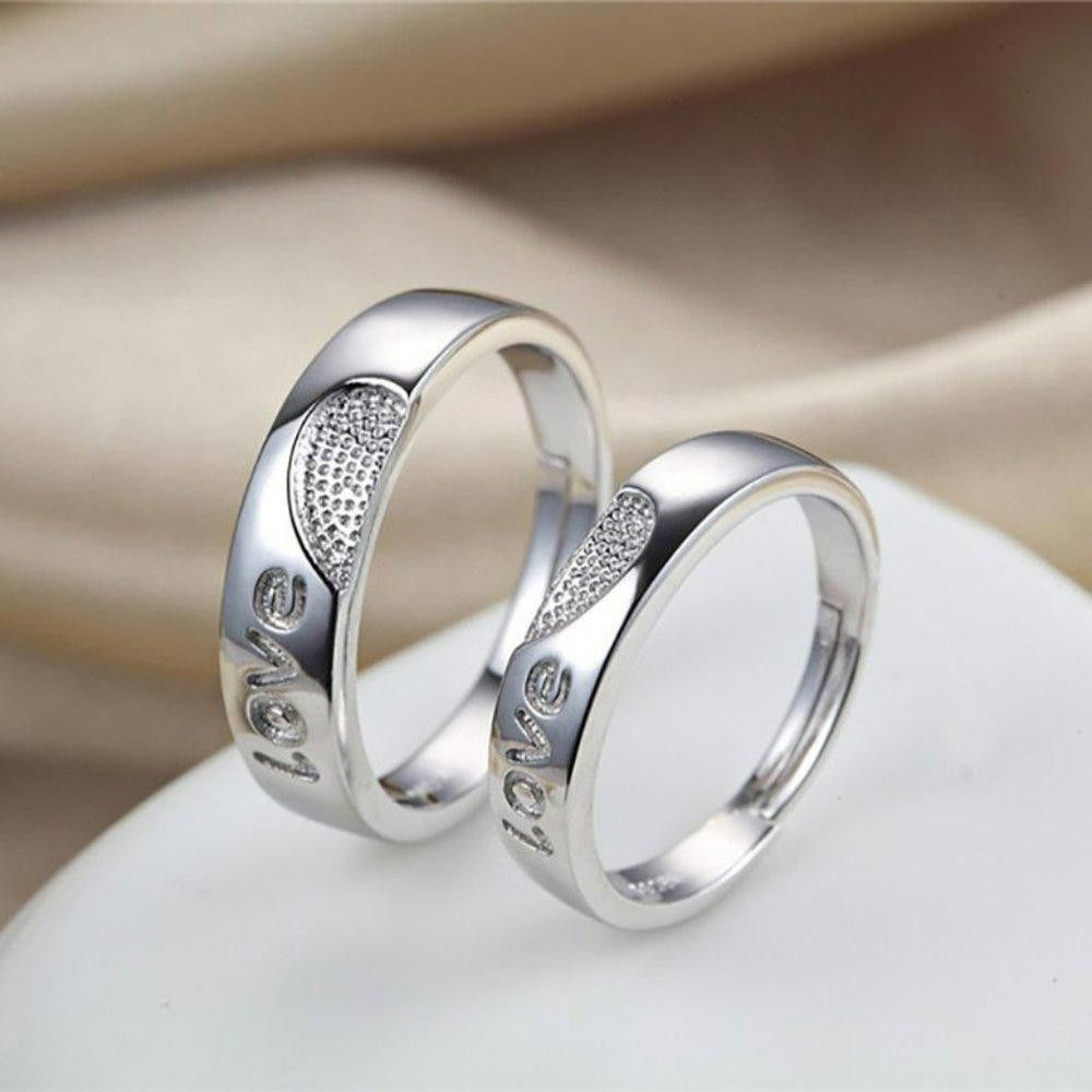 Designer 2pcs Sterling Silver Matching Heart Love Open Couple Rings Size ONE SIZE - 1 Thumbnail