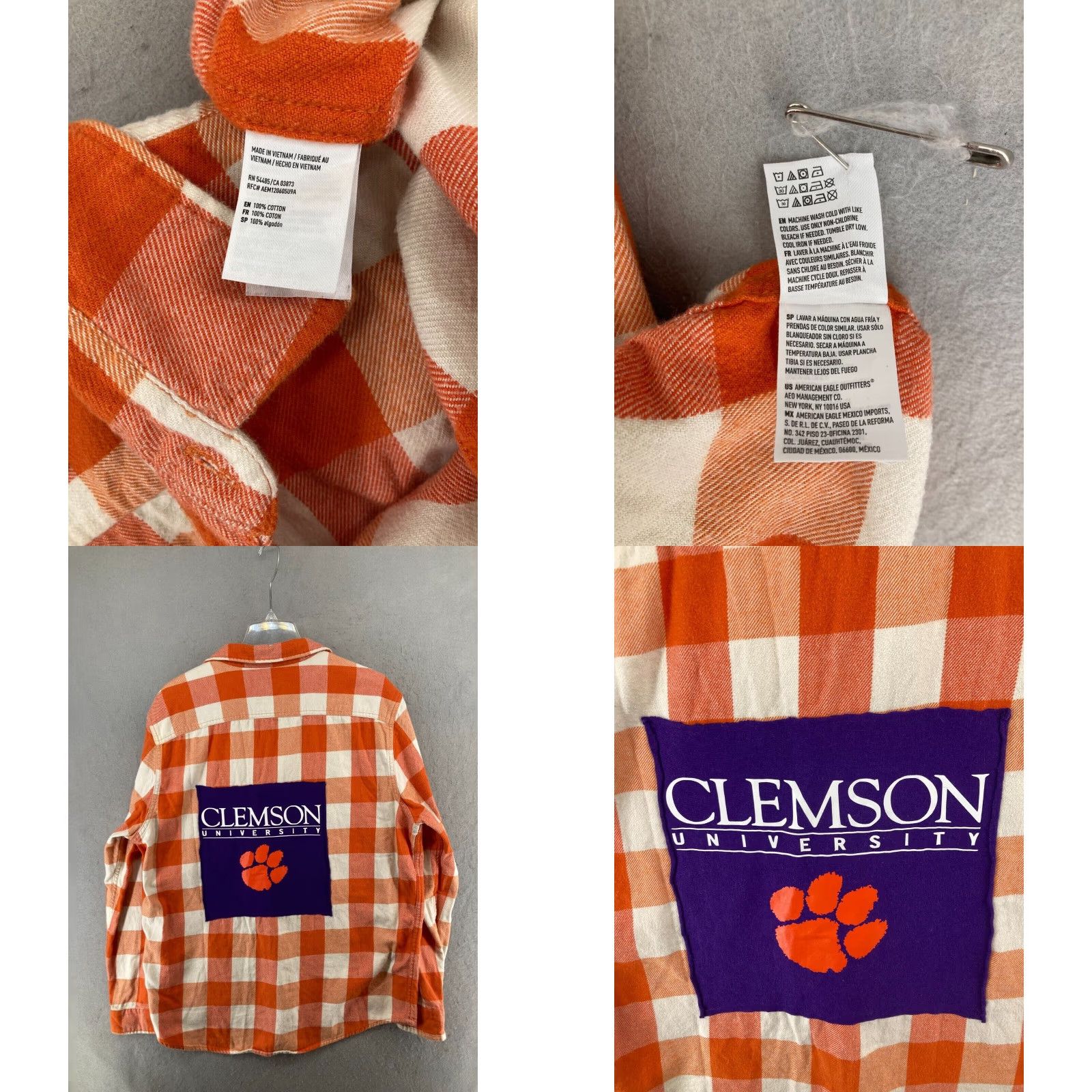 American Eagle Outfitters American Eagle Clemson Tigers Womens Long Sleeve Plaid Shirt XL Orange Size XL / US 12-14 / IT 48-50 - 8 Thumbnail